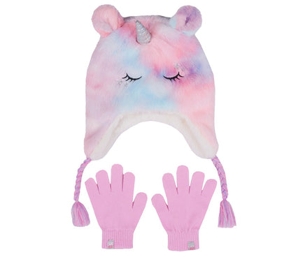 Skechers Cold Weather Plush Tie-Dye Unicorn Hat Set